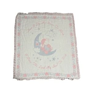 Now I Lay Me Down To Sleep Bear Moon Cloud Pastel Pink Blue Tapestry Blanket